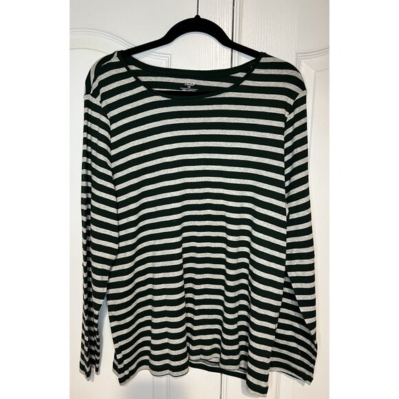 CJ Banks Tops - CJ Banks Women Top Shirt Knit Green Gray Stripe Plus Sz 1X Long Sleeve Soft NWT